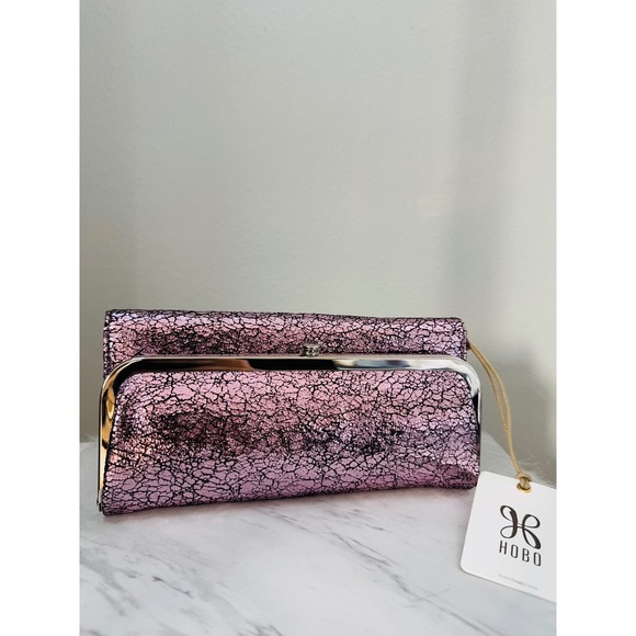 HOBO Rachel Continental Clutch Leather Wallet Blushed Crackle Metallic,  NWT - Picture 6 of 15